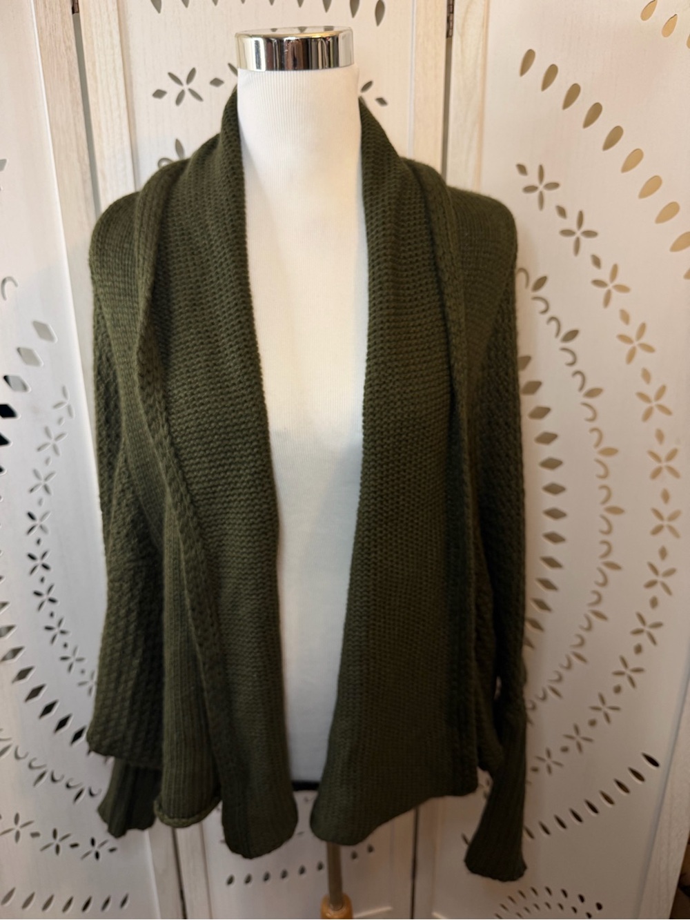 Dark Olive Draped Cocoon Shawl Collar Cardigan